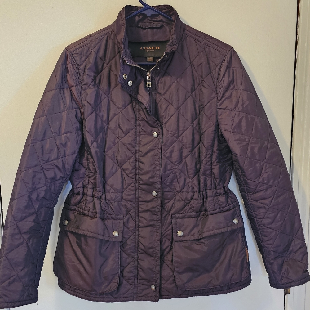 Coach Puffer Diamond Quilted Coat Metallic Purple Women's Size M